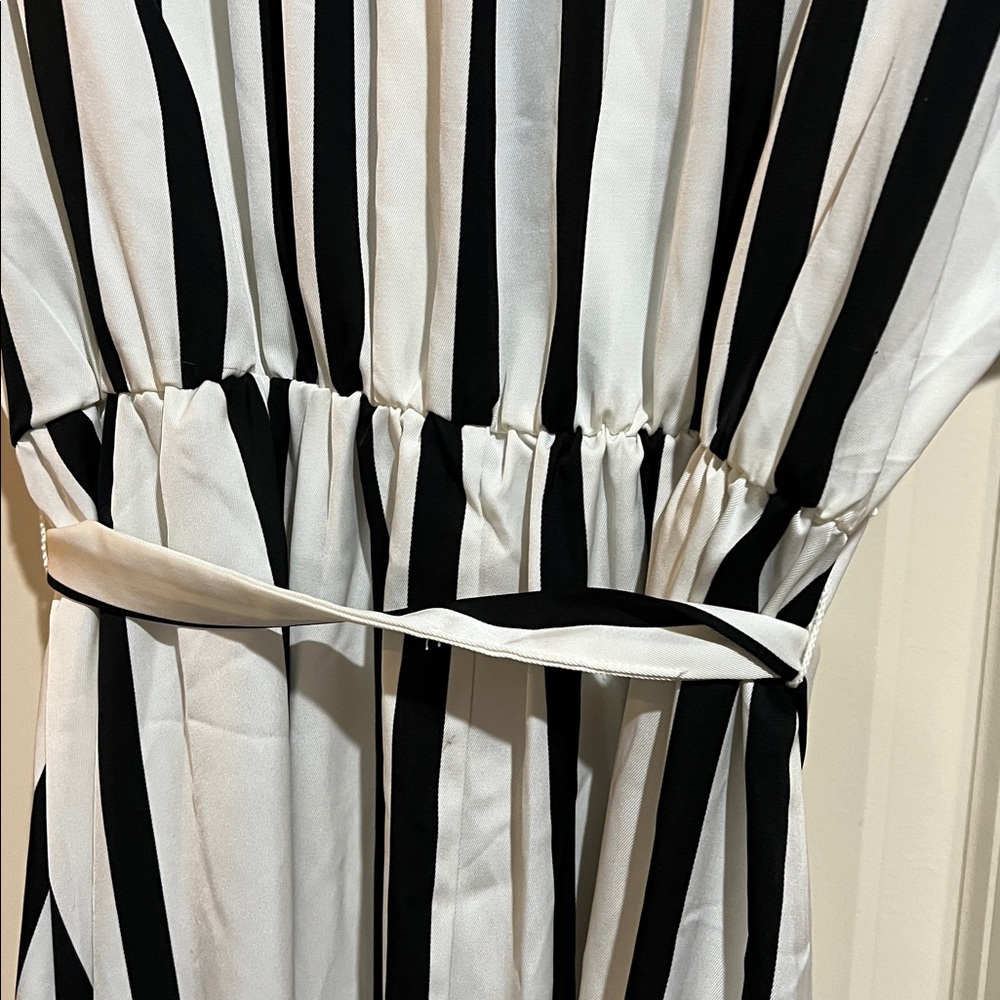 H&M Black & White Striped Midi Shirt Dress with Belt c199 Large - Picture 10 of 10